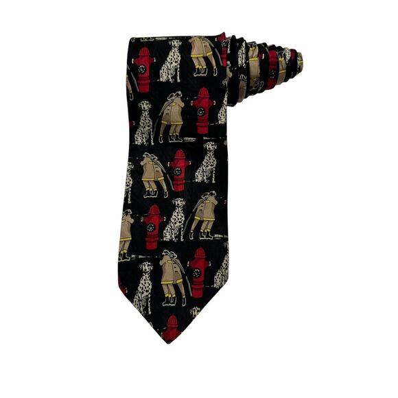 Ralph Marlin RM Style Firemen Dogs And Hydrants 1995 Vintage Novelty Necktie - Picture 1 of 7